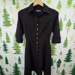 Sharagano Collared Short Sleeve Tie Waist Dress